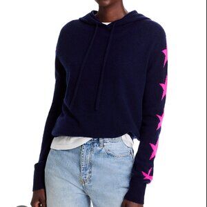 AQUA Cashmere Cashmere Star Sleeve Hoodie Sweater-Peacoat-NWT